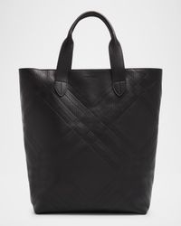 Men's Embossed Check Leather Tote Bag