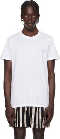 Balmain White Vintage Gel 'Balmain' Logo T-shirt