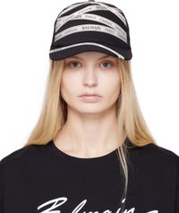 Balmain Black Cotton Ribbon Motif Cap