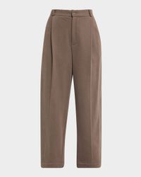 Felpa Cotton Fleece Pleated Straight-Leg Crop Pants