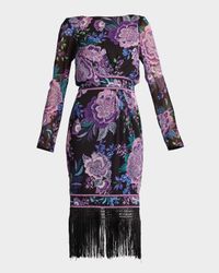 Floral-Print Fringe Midi Dress