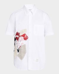 Men's Sport Shirt with Frayed Patchwork Detail