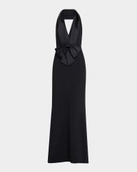 Bow-Front Halter Tuxedo Gown