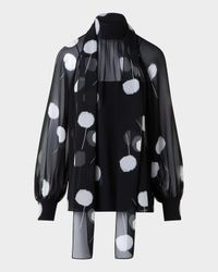 Windflower Print Neck-Tie Silk Georgette Blouse