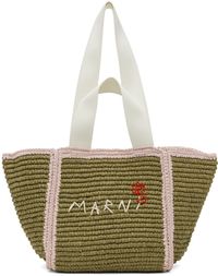 Marni Green & Pink Macramé Sillo Small Shopper Tote
