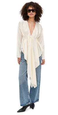 Helmut Lang Long Sleeve Scarf Drape Top Ivory M/L