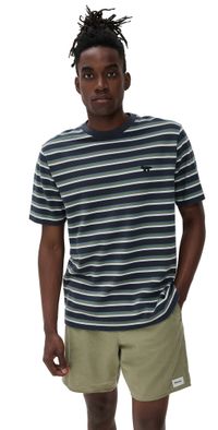 Maison Kitsuné Profile Fox Patch Striped Comfort T-Shirt Soft Teal/Bay Leaf/Cirrus L