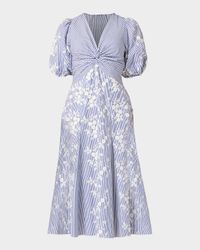 Dion Striped Floral Applique Midi Dress