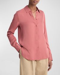 Slim-Fitted Stretch Silk Button-Front Blouse