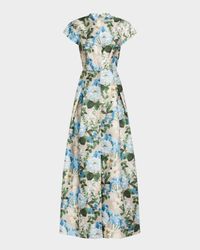 Marta Pleated Floral-Print Mikado Gown