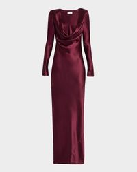Anna Satin Cowl-Neck Evening Gown
