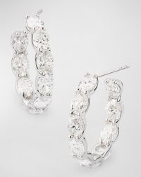 18K White Gold Inside Out Oval Diamond Hoop Earrings, 8.40tcw, 1"L