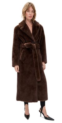 LAMARQUE Darelle Oversized Faux Fur Coat Walnut L