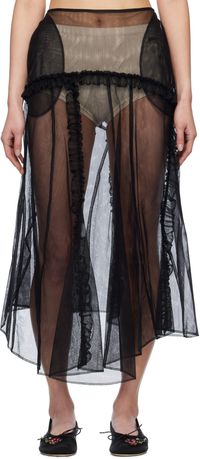 Simone Rocha Black Sheer Ruffle Frill Multi Seam Midi Skirt