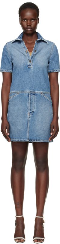 Moschino Blue Laurel Crown Emblem Denim Minidress