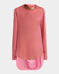 Iridescent Chiffon Cowl Backless Tunic