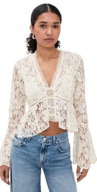 Free People Whispering Love Lace Top Tofu L