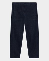 Cropped Stretch Denim Boyfriend Lantern Pants