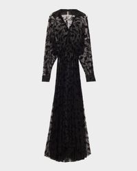 Leaf Burnout Velvet Super Oversized Boyfriend Shirt Flared Gown