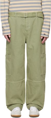 Maison Kitsuné Green Belted Utility Denim Cargo Pants