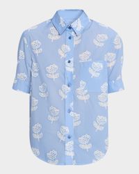 Flower-Print Cotton Short-Sleeve Button-Down Shirt