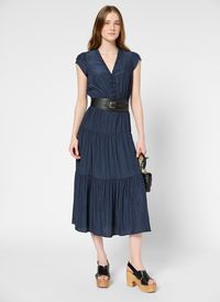 Gerard Darel - Robe midi Col V satinée - Taille 46 - Bleu