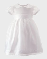Girl's Peter Pan-Collar Organza Pintuck Dress, Size 6M-24M