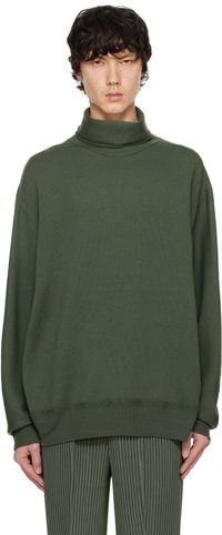 HOMME PLISSÉ ISSEY MIYAKE Khaki Wool Smooth Knit Turtleneck