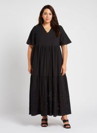 Persona By Marina Rinaldi - Robe longue à broderie en coton - Taille 25 - Noir