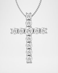Lab Grown Diamond 18K White Gold Cross Pendant Necklace, 3.0tcw