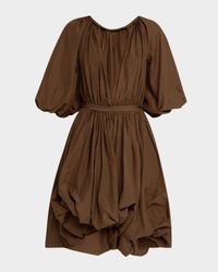 Plunging Puff-Sleeve Balloon Dress