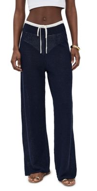 Onia Linen Knit Drawstring Pants Noir Navy/Egret M