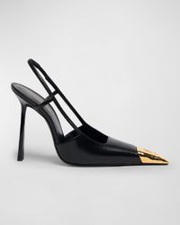 Jeanne Leather Metallic-Toe Slingback Pumps