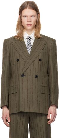 Burberry Brown & Red Tailored Double-Breasted Blazer