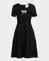 Crystal Bow V-Neck Flare Dress