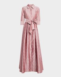 Floral-Embroidered Eyelet Taffeta Shirt Gown