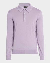 Men's Cashmere and Silk Long-Sleeve Polo Sweater