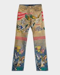 Men's Embroidered Liberty Denim Slim Fit Jeans