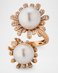 18K Rose Gold South Sea Pearl Ring with Diamonds, Size 7
