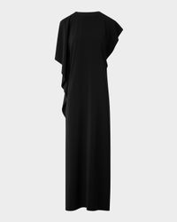 Lasercut Off-Shoulder Drape Midi Dress