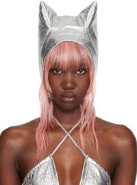 I'm Sorry by Petra Collins SSENSE Exclusive Silver Mimi Wade Edition Cat Leather Hat