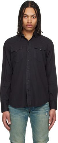 RRL Black Slim Fit Twill Western Shirt