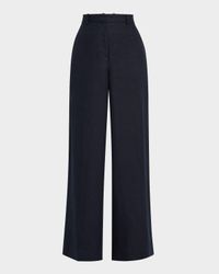 Park Wide-Leg Basketweave Linen Trousers