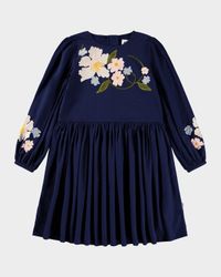 Girl's Cammas Floral Embroidered Long-Sleeve Dress, Size 7-12