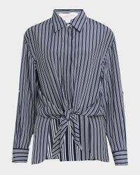 Tie-Front Capri Striped Cree De Chine Shirt