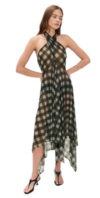 Norma Kamali Convertible Midcalf Dress Bark Box Plaid M