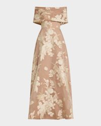 Deedie Floral Fil Coupe Off-The-Shoulder Gown
