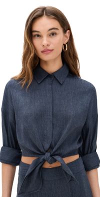 STAUD Lisa Linen Top Chambray XS