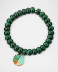 Mosaic Peace Charm on Malachite Smooth Rondelle Bead Bracelet