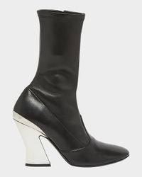 Leather Metallic Sculpted-Heel Ankle Booties